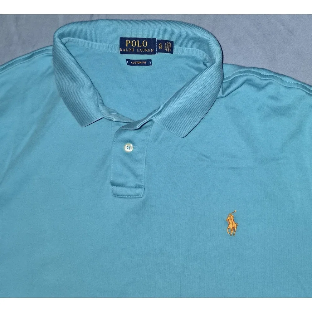 Polo Ralph Lauren Polo Shirt Mens XL Teal‎ Short Sleeve Gold Pony Logo